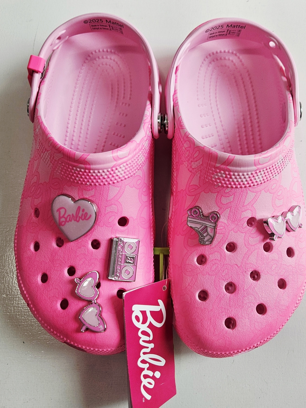 CROCS Bright Barbie Pink Clog Mules with Charms
